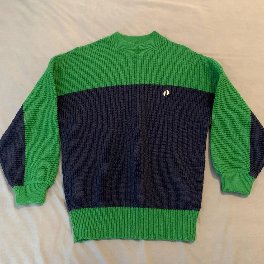 Vintage Hang Ten Sweater Men's Medium Blue Green Crewneck Union Made‎ USA 80s